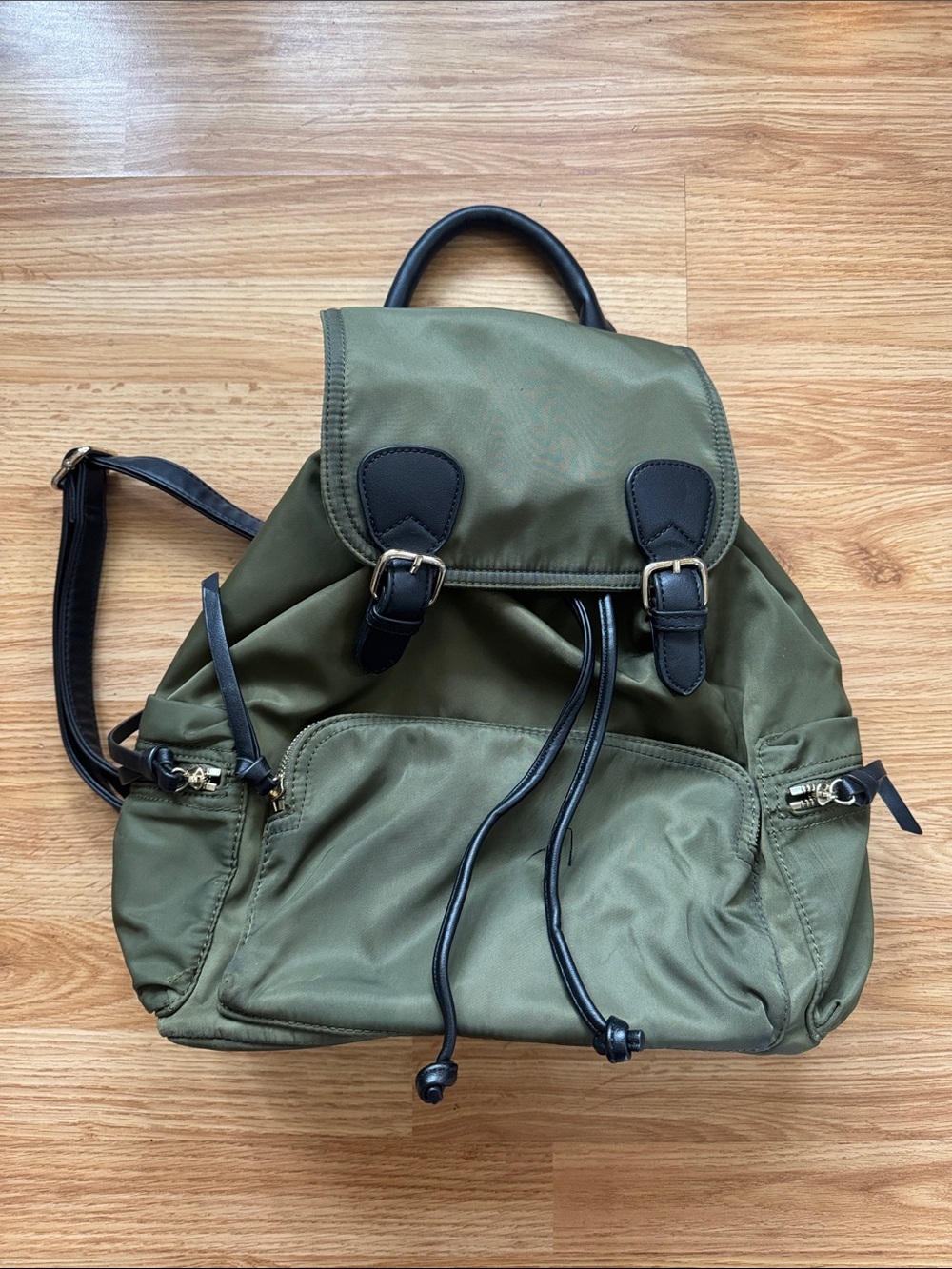 Olive Green Nylon Drawstring Backpack ✨